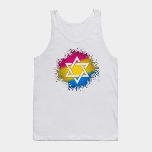 Paint Splatter Pansexual Pride Flag Star of David Symbol Tank Top